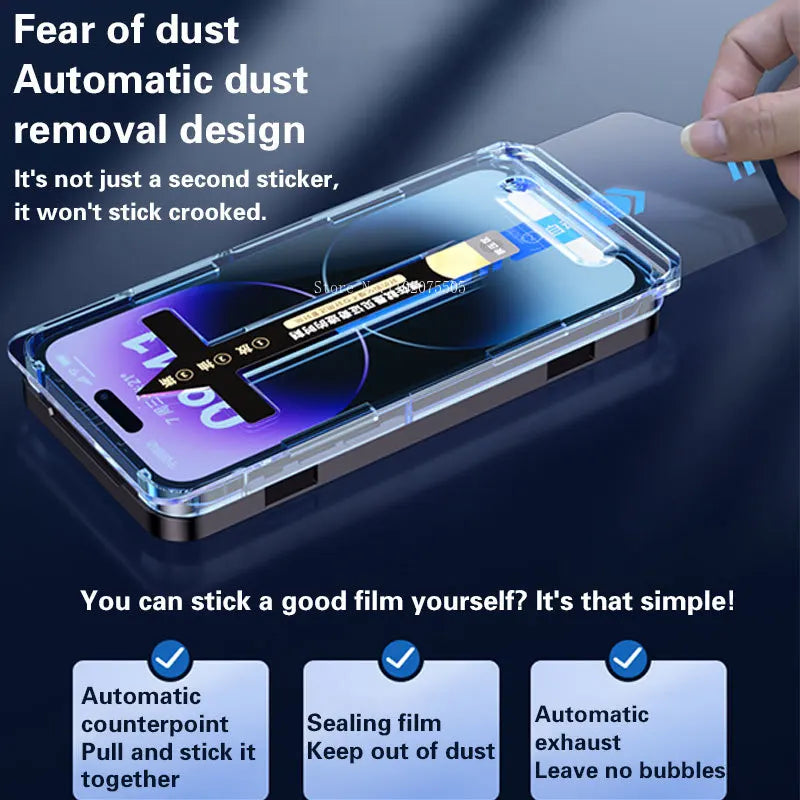 Screen Protector for IPhone 14 13 12 11 Pro Max Mini Tempered Glass for IPhone Xs Max XR X 8 Plus Install Auto-Dust Removal Kit