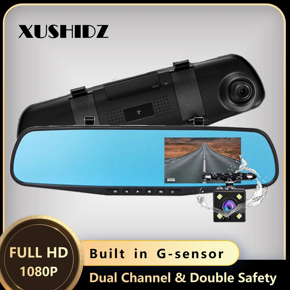 XUSHIDZ S02PRO 1080P Mirror Dash Camera Front and Rear Car Camera Dual Vehicle DVR Night Vision Dashcam Driving Video Recorder