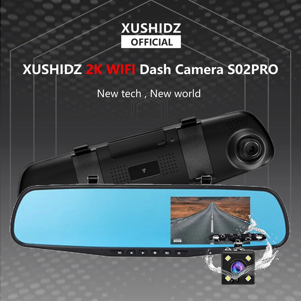 XUSHIDZ S02PRO 1080P Mirror Dash Camera Front and Rear Car Camera Dual Vehicle DVR Night Vision Dashcam Driving Video Recorder