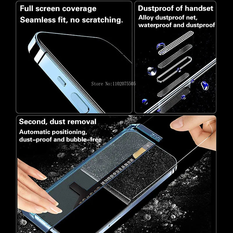 Screen Protector for IPhone 14 13 12 11 Pro Max Mini Tempered Glass for IPhone Xs Max XR X 8 Plus Install Auto-Dust Removal Kit